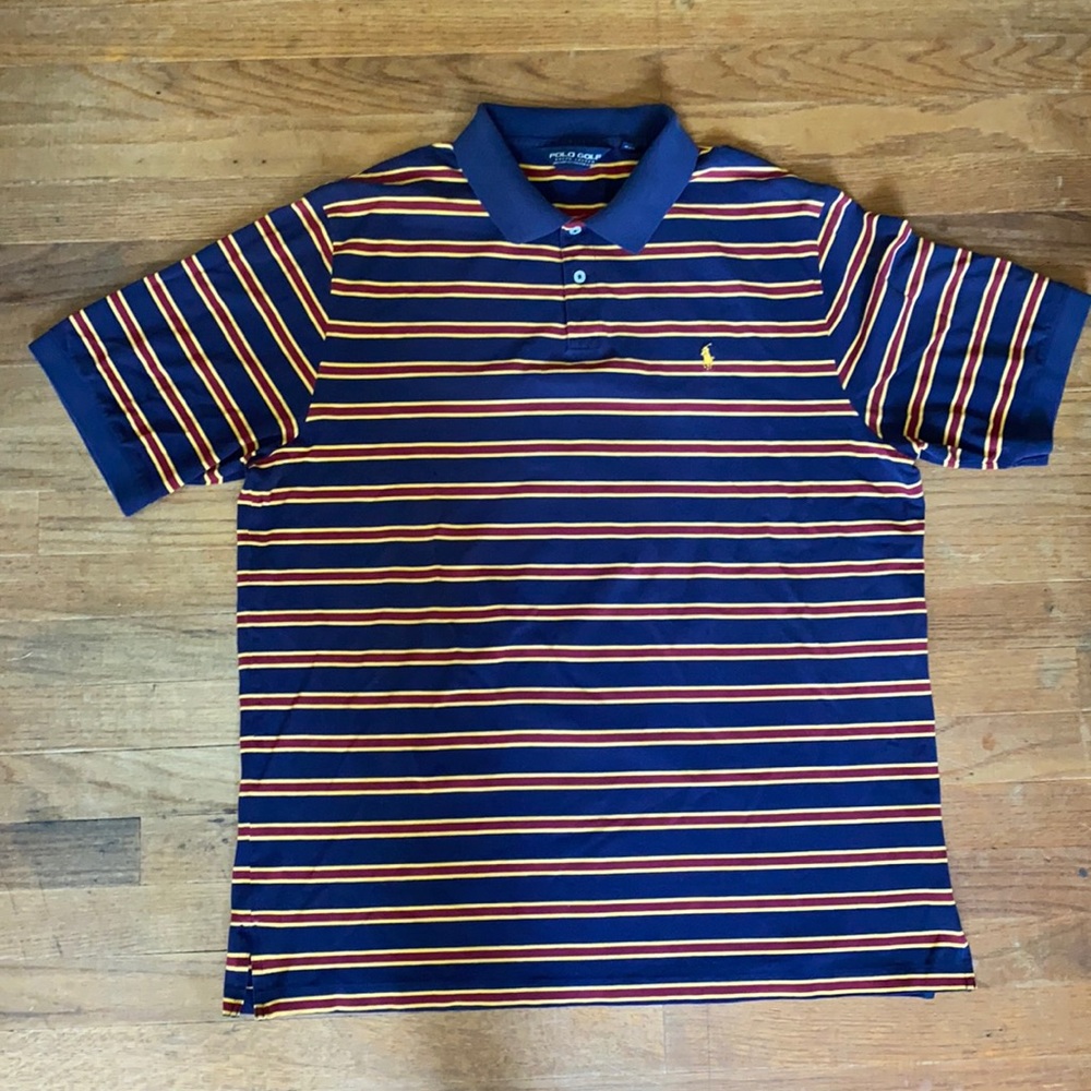 Ralph Lauren Polo XL Blue Yellow Vintage Golf Shirt Cotton Pique 80s 90s